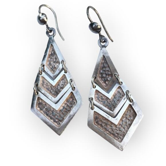 Jewelry - Stamped silver textured geometric fish hook earrings